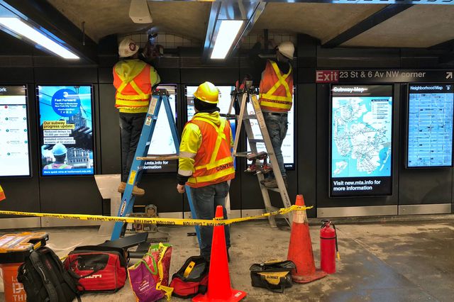 MTA Subway Workers Repairing Train Station New York City Transit Underground.